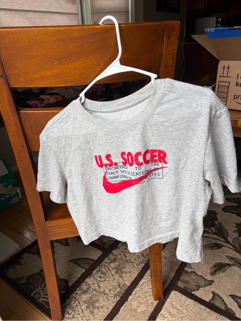 Nike Gray Cropped U.S. Soccer Tee with Red Logo